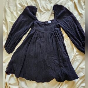 PRINCESS POLLY EUC Black Puff Sleeve Swing Dress Heavy Gauze Size 4